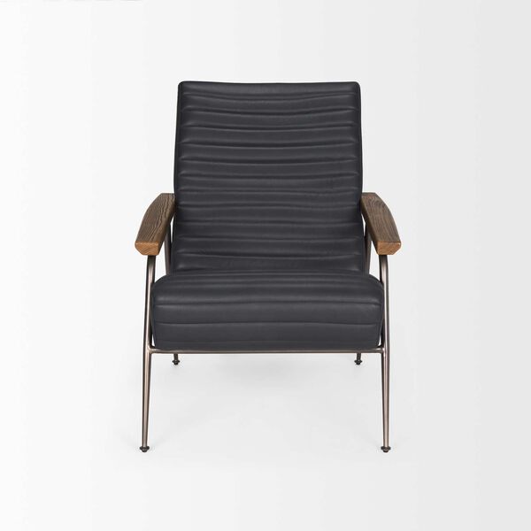 Grosjean Black Leather With Black Metal Frame Accent Chair, image 2