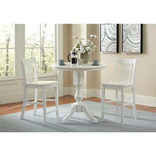 White Round Counter Height Table with Stools, 3-Piece, image 1