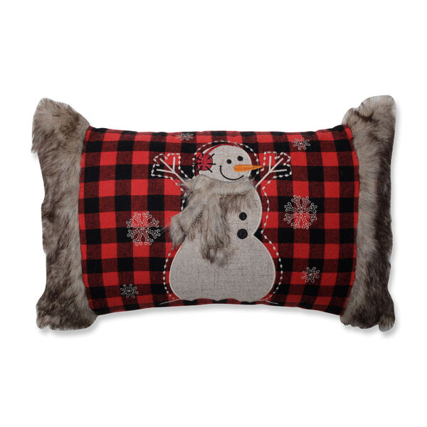 Fur Snowman Oblong Red/Black Rectangular Throw Pillow, image 1