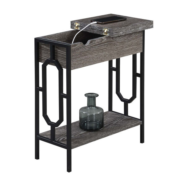 Omega Weathered Gray and Black Flip Top End Table with Charging Station, image 2