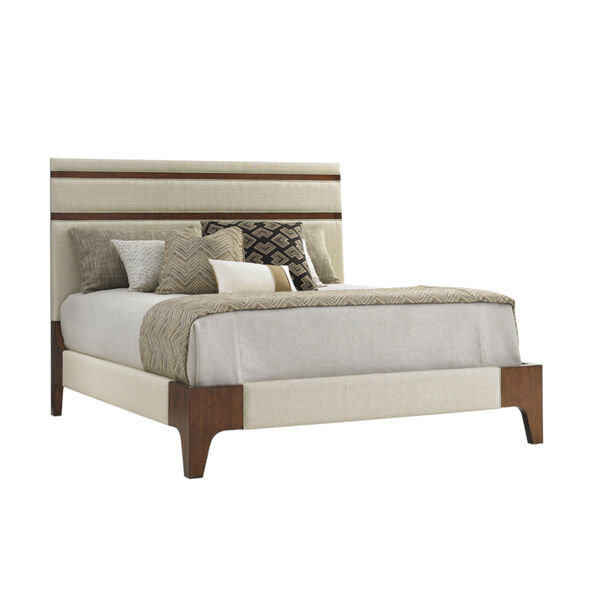 Island Fusion Brown and Ivory Mandarin Upholstered California King Panel Bed, image 1