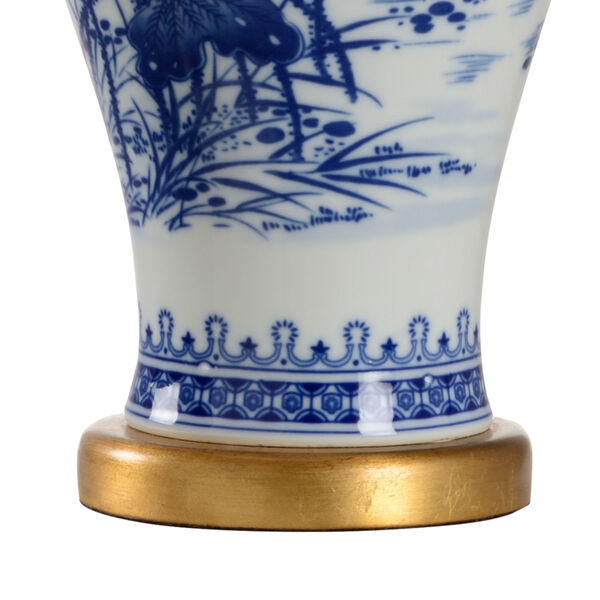 Blue, White Glaze and Antique Gold Leaf One-Light Ceramic Table Lamp, image 2