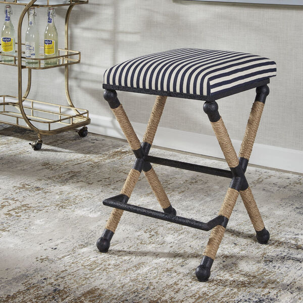 Braddock Navy, Cream and Natural Backless Counter Stool, image 3