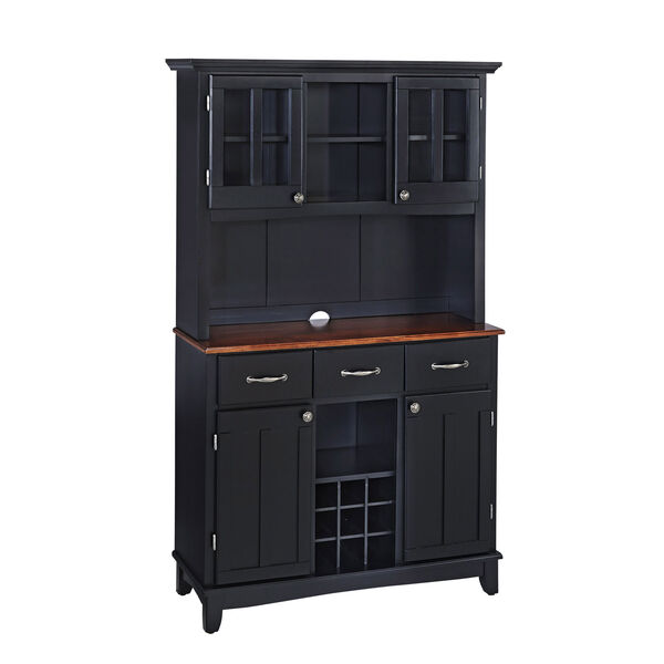Black Buffet with Two Door Hutch and Cherry Wood Top, image 1