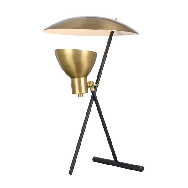 Wyman Square Satin Gold and Matte Black LED Desk Lamp, image 1