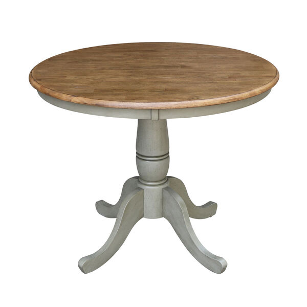 Distressed Hickory and Stone 36-Inch Round Top Pedestal Dining Table with Two Ladderback Chair, Three-Piece, image 3