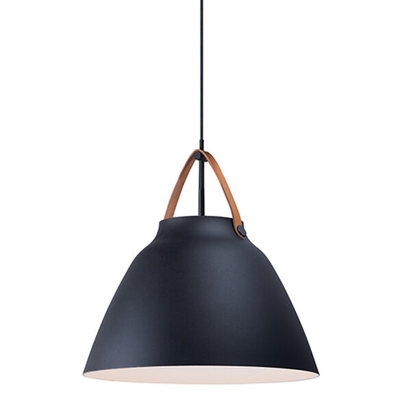Nordic Tan Leather and Black One-Light Pendant, image 1