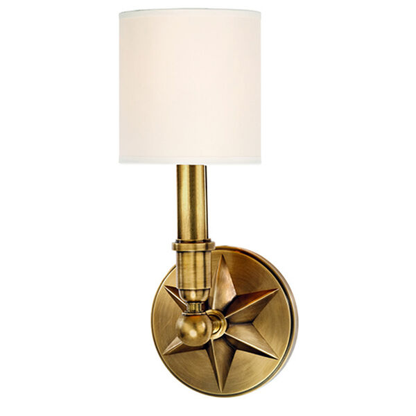 Bethesda Aged Brass Wall Sconce with White Faux Silk Shade, image 1