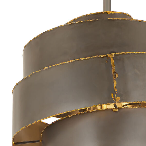 Imari Forged Gray and Gold Solder Three-Light Pendant, image 3