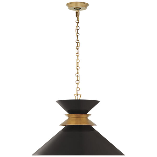 Alborg Large Stacked Pendant in Antique- Burnished Brass with Matte Black Shade by Chapman and Myers, image 1