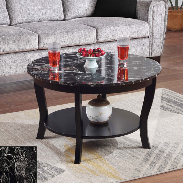 American Heritage Black Round Coffee Table with Shelf, image 2