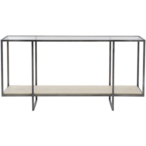 Freestanding Occasional Bronze, White Travertine Stone and Clear 60-Inch Console Table, image 1