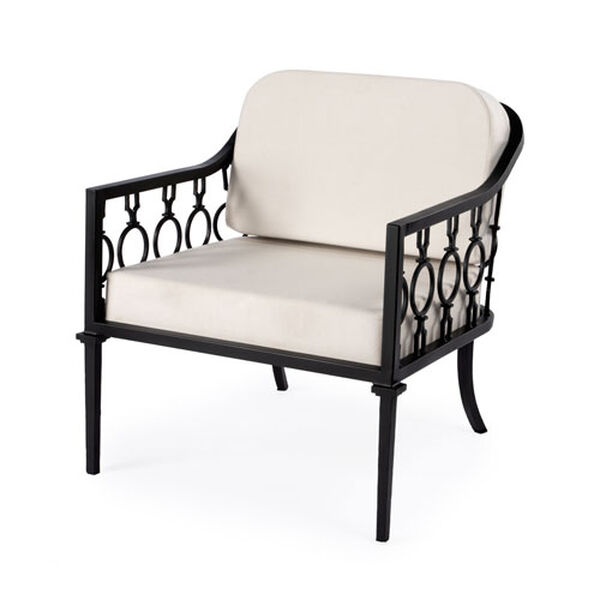 Southport Beige and Black Iron Upholstered Outdoor Lounge Chair, image 1