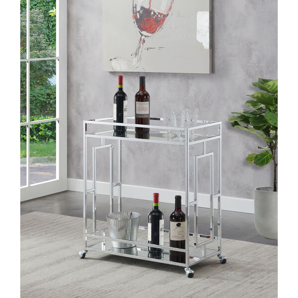 Town Square Clear Glass, Mirror and Chrome Bar Cart, image 1