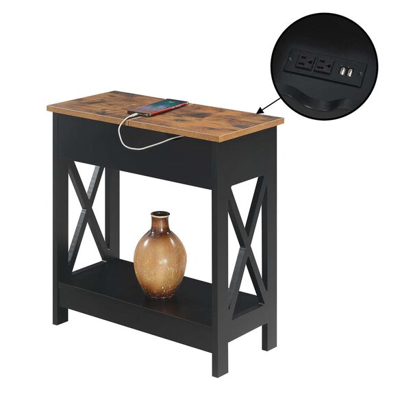 Oxford Barnwood Black Flip Top End Table with Charging Station and Shelf, image 3