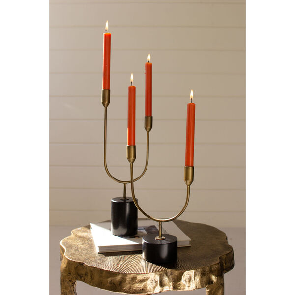Multi Distressed Double Taper Candle Holders -Brass with Marble Base, Set of Two, image 1