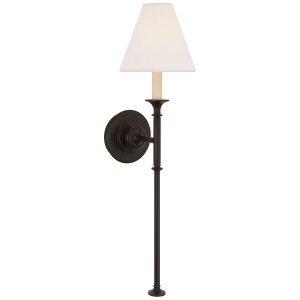 Piaf Large Tail Sconce in Aged Iron with Linen Shade by Thomas O'Brien, image 1