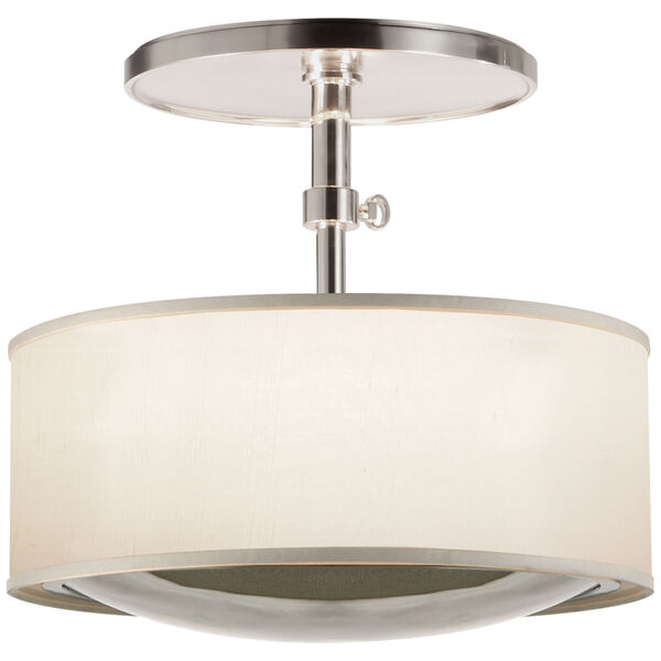 Reflection Semi-Flush Hanging Shade in Soft Silver with Silk Shade by Barbara Barry, image 1