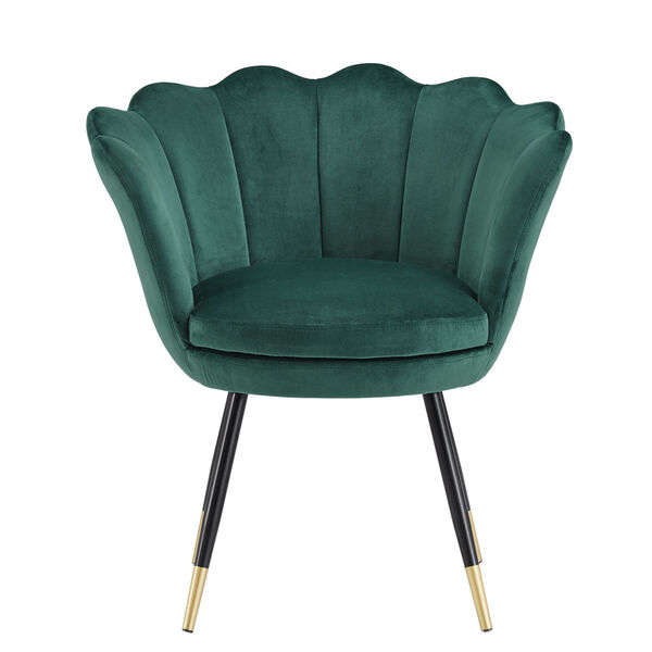 Stella Green Velvet Seashell Armless Chair with Black and Gold Leg, image 2