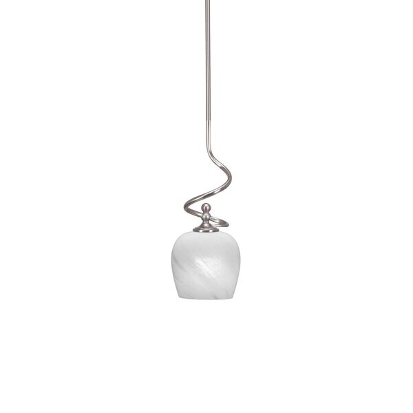 Capri Brushed Nickel One-Light Mini Pendant with White Marble Glass, image 1