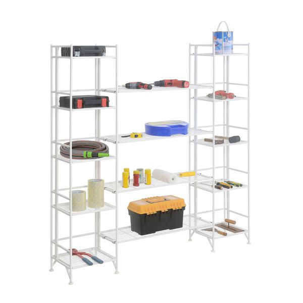 Xtra Storage White Five-Tier Folding Metal Shelves with Set of Four Deluxe Extension Shelves, image 3