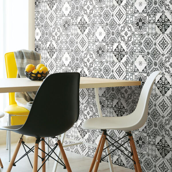 Black Mediterranean Tile Peel and Stick Wallpaper, image 6