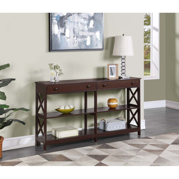 Oxford Espresso Two-Drawer Console Table with Shelves, image 2