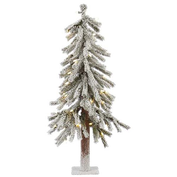 Flocked White on Green Alpine 3 Foot x 21-Inch Christmas Tree with 50 Warm White LED Lights and 142 Tips, image 1
