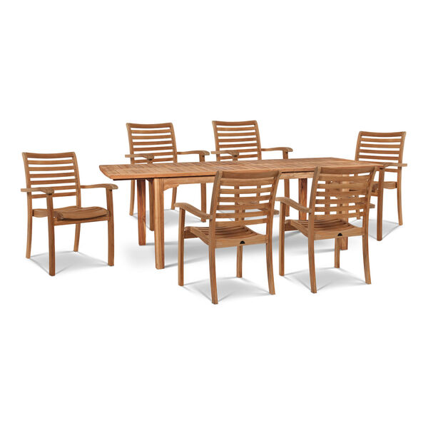 Manorhouse Natural Teak Seven-Piece Rectangular Outdoor Dining Set with Built-In Extension, image 1