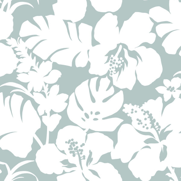 Waters Edge Light Gray Hibiscus Arboretum Pre Pasted Wallpaper - SAMPLE SWATCH ONLY, image 2