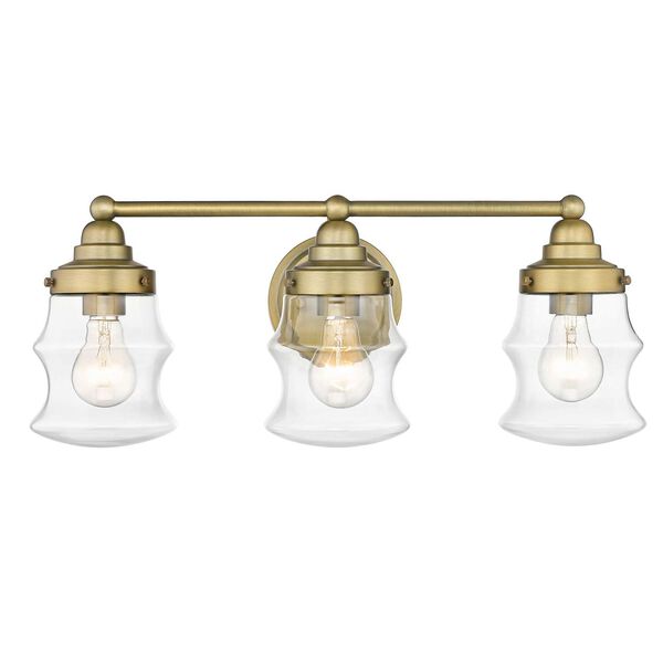 Keal Antique Brass Three-Light Bath Vanity with Clear Glass, image 1
