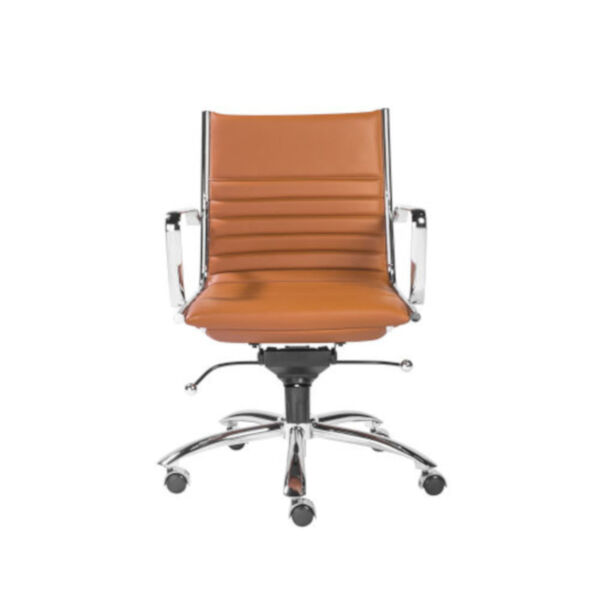 Emerson Cognac and Chrome Leatherette Low Back Office Chair, image 1