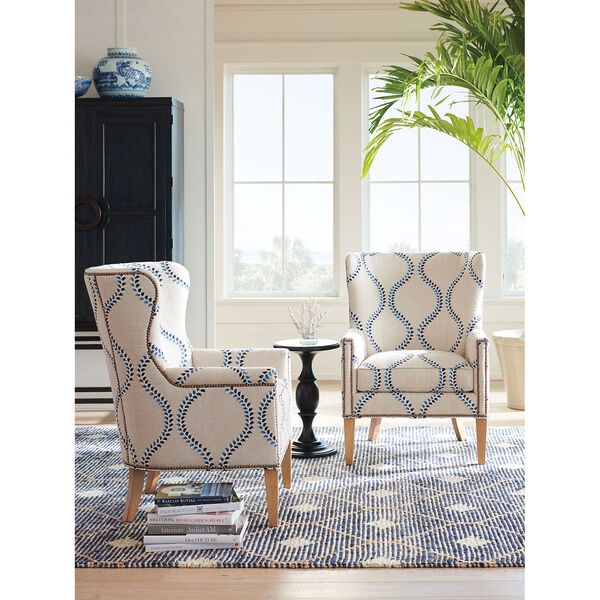 Upholstery Blue and Ivory Avery Wing Chair, image 3