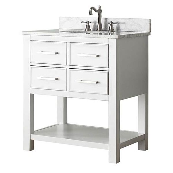 Brooks White 30-Inch Vanity Combo with Carrera White Marble Top, image 2