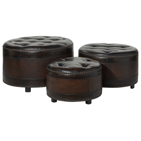 Brown Wood Storage Ottoman, Set of 3, image 2