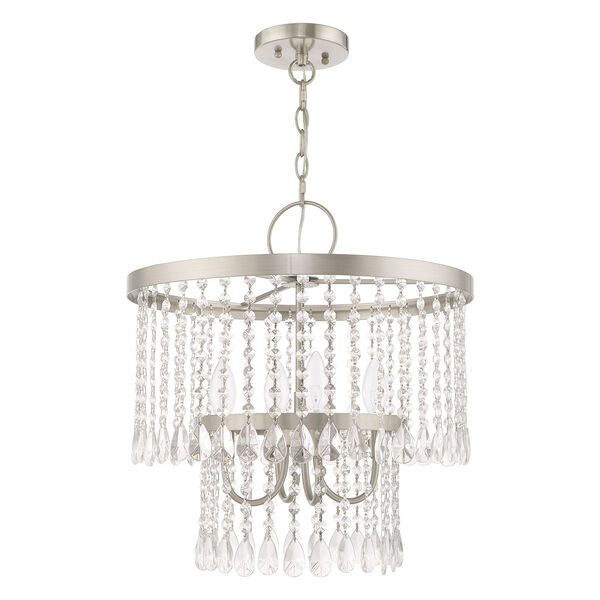 Elizabeth Brushed Nickel 18-Inch Four-Light Pendant Chandelier with Clear Crystals, image 2