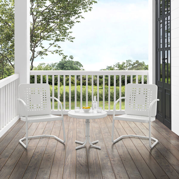 Bates White Gloss and White Satin Outdoor Chair Set, Three-Piece, image 3