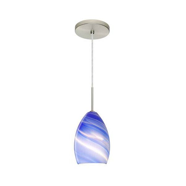Euka Satin Nickel One-Light Mini Pendant with Blue Twist Glass, image 2