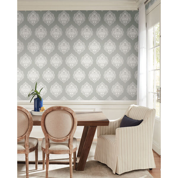 Damask Resource Library Gray 27 In. x 27 Ft. Signet Medallion Wallpaper, image 1