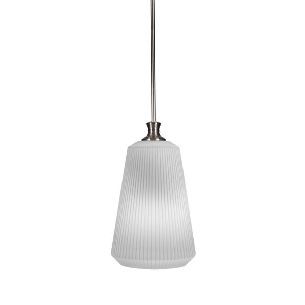 Carina Brushed Nickel One-Light 18-Inch Stem Hung Pendant with Opal Frosted Glass, image 1