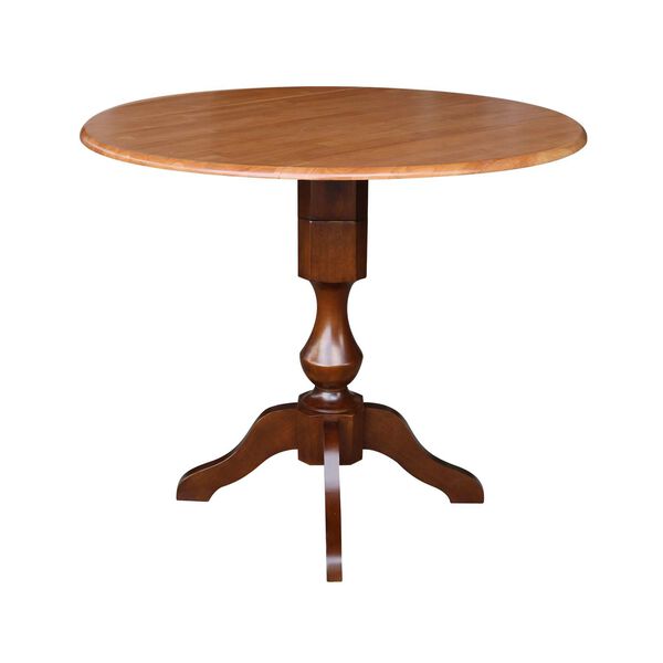 Cinnamon and Espresso 36-Inch High Round Pedestal Dual Drop Leaf Table, image 1