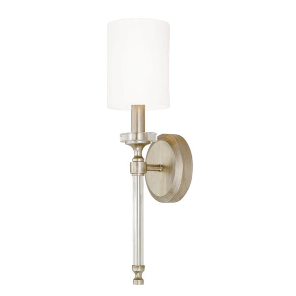 Breigh Brushed Champagne One-Light Sconce with White Fabric Stay-Straight Shade and Acrylic Rod and Bobeche, image 1