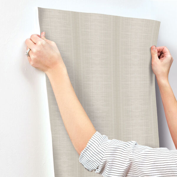 Handpainted  Light Brown Silk Weave Stripe Wallpaper, image 3