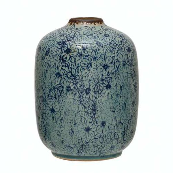 Blue Floral Pattern Terra-Cotta Vase, image 1