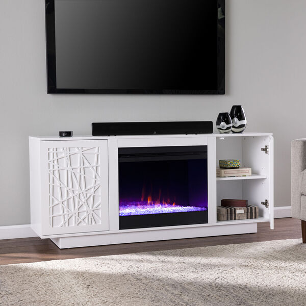 Delgrave White Color Changing Electric Fireplace with Media Storage, image 1