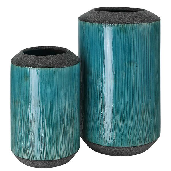 Maui Aqua Blue and Bronze Vases, Set of 2, image 2