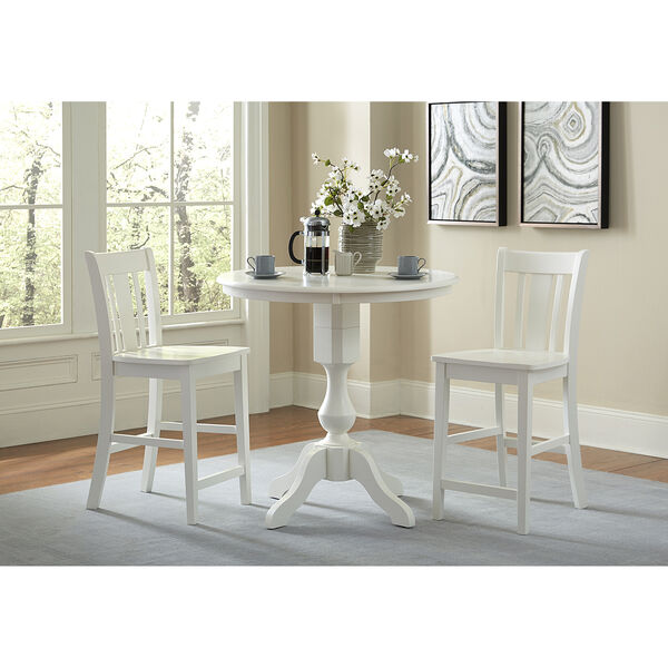 White Round Counter Height Table with Stools, 3-Piece, image 2