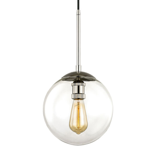 Nicollet Polished Nickel 10-Inch One-Light Mini Pendant with Clear Glass Globe, image 1