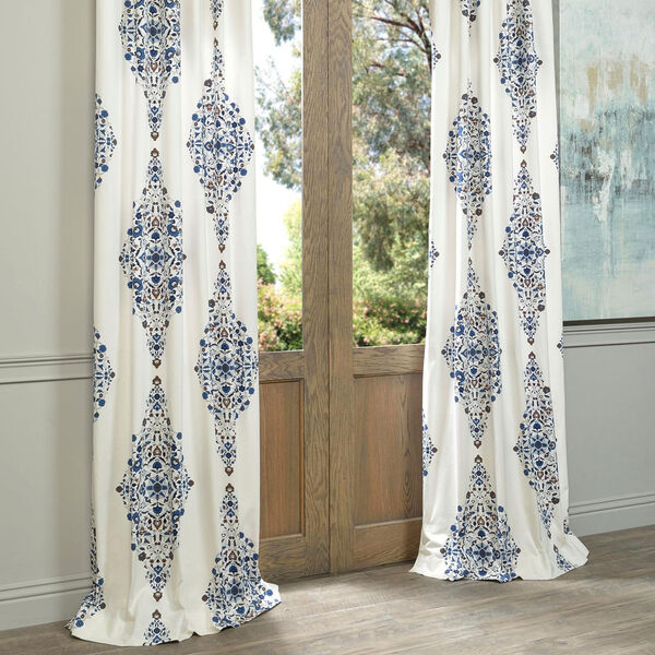 Kerala Blue Printed Cotton Twill Single Panel Curtain 50 x 96, image 6