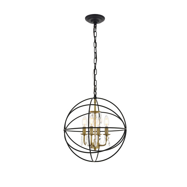 Wallace Matte Black and Brass 16-Inch Four-Light Pendant, image 6
